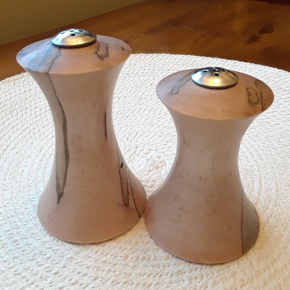 Spalted Maple Turned Wood Salt & Pepper Shakers - Picture 6 of 12